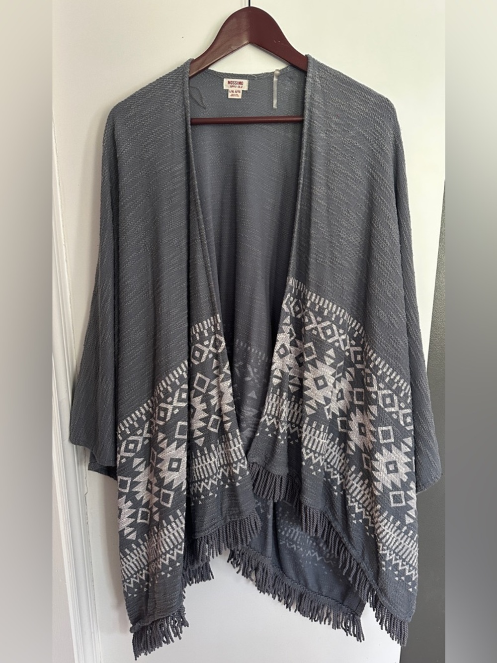 Mossimo Supply Co. Charcoal Gray Aztec Fringe Poncho Kimono